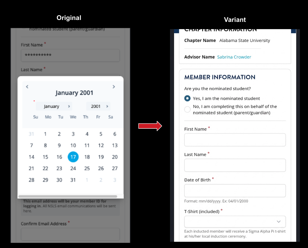 Calendar picker control vs variant